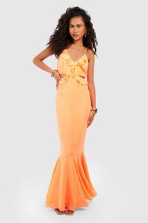 Платье макси с рюшами и вырезами рыбий хвост Boohoo, оранжевый