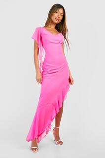 Платье макси из шифона с вырезом-хумотом Boohoo, розовый