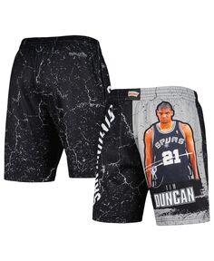 Черные мужские шорты Tim Duncan San Antonio Spurs Hardwood Classics Player Burst Mitchell &amp; Ness