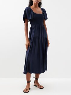 Шелковое платье миди с присборенной талией La Ligne, синий