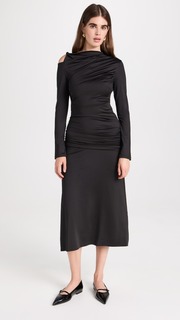 Платье миди Victoria Beckham Long Sleeved Ruched, черный
