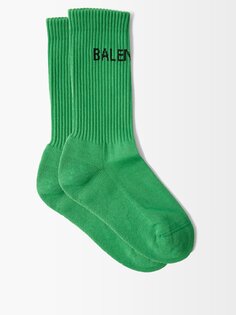 Носки из хлопкового джерси в рубчик с логотипом-интарсией Balenciaga, зеленый