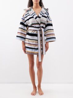 Халат из хлопковой махры в короткую зигзагообразную полоску Missoni, бежевый