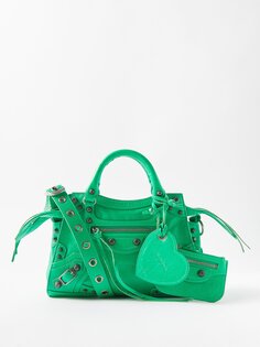 Кожаная сумка через плечо neo cagole xs с заклепками Balenciaga, зеленый