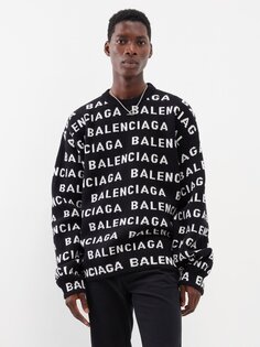 Свитер из смесовой шерсти с логотипом-интарсией Balenciaga, черный