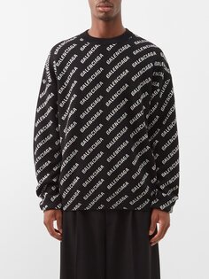 New свитер из смесовой шерсти с жаккардовым логотипом Balenciaga, черный