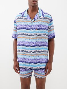 Рубашка из поплина с кубинским воротником и зигзагообразным принтом Missoni Mare, синий