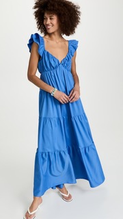 Платье макси English Factory Ruffle Sleeve, синий