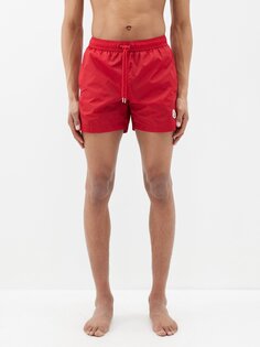 Полосатые плавки-шорты с логотипом Moncler, красный