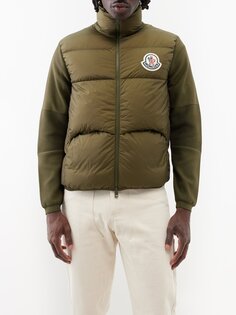 Стеганый пуховик с вязаными рукавами Moncler, зеленый