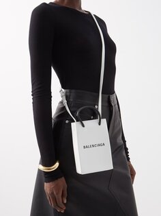 Миниатюрная кожаная сумка через плечо для покупок Balenciaga, белый