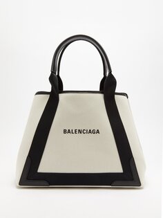 Холщовая сумка cabas m с кожаной отделкой и логотипом Balenciaga, бежевый