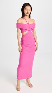 Платье Jonathan Simkhai STANDARD Akane Shaping Rib Off Shoulder Cutout Halter Tie