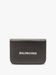 Складной кошелек из зерненой кожи с логотипом Balenciaga, черный