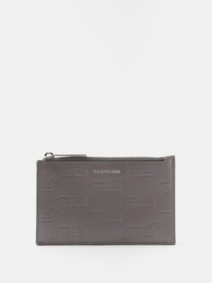 Кожаный картхолдер cash с тисненым логотипом Balenciaga, серый