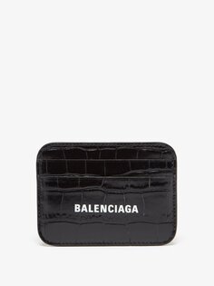 Картхолдер cash из кожи с тиснением под крокодила и логотипом Balenciaga, черный