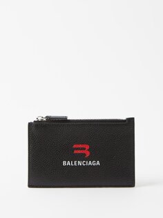 Кожаный картхолдер на молнии с логотипом cash Balenciaga, черный