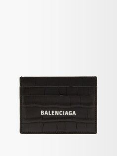 Картхолдер из кожи с тиснением под крокодила и логотипом Balenciaga, черный