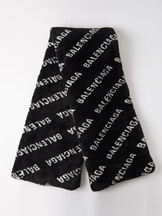 Жаккардовый шарф из искусственного меха с логотипом Balenciaga, черный