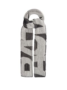 Шерстяной шарф в рубчик с логотипом-интарсией Balenciaga, черный