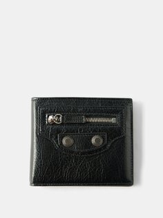 Складной кожаный кошелек «песочные часы» Balenciaga, черный