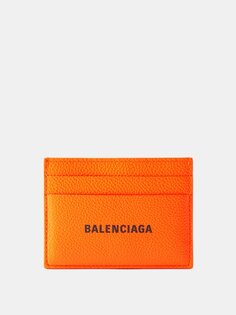 Картхолдер из зерненой кожи с логотипом Balenciaga, оранжевый
