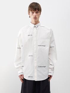 Рубашка из хлопкового поплина с логотипом Balenciaga, белый