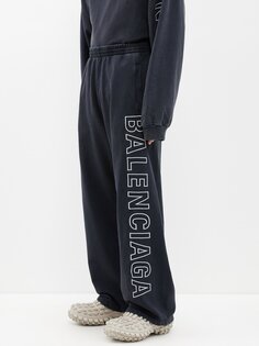 Мешковатые спортивные брюки из хлопкового джерси с логотипом Balenciaga, черный
