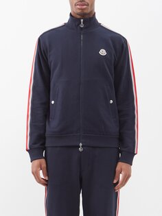 Спортивный топ из хлопкового джерси с нашивкой-логотипом Moncler, синий