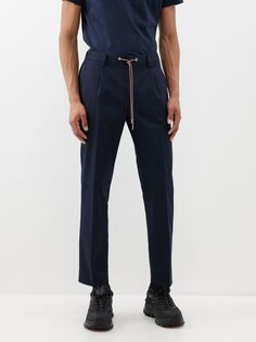 Саржевые брюки со складками на эластичной талии Moncler, синий