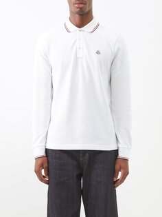 Рубашка-поло из хлопкового пике с нашивкой-логотипом Moncler, белый