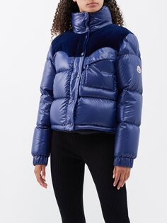 Стеганый пуховик narmada из бархата и нейлона Moncler, синий