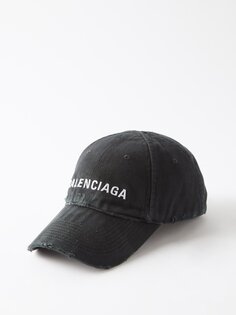 Бейсболка из потертого хлопка с вышитым логотипом Balenciaga, черный