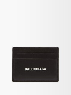 Кожаный картхолдер cash с логотипом Balenciaga, черный