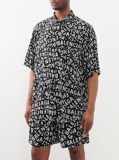 Рубашка из поплина с короткими рукавами и логотипом Balenciaga, черный