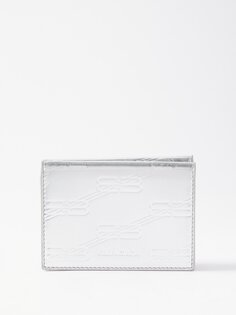 Складной кошелек из металлизированной кожи с логотипом bb Balenciaga, серебряный