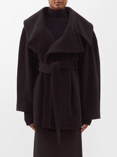 Пальто с широкими лацканами из альпаки и смесовой шерсти с запахом Balenciaga, черный
