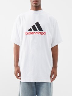 Хлопковая футболка adidas с вышитым логотипом Balenciaga, белый