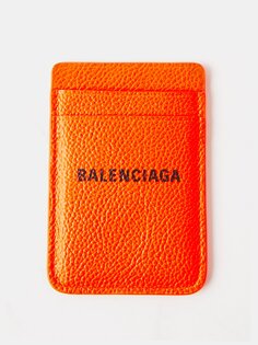 Картхолдер из зерненой кожи с логотипом Balenciaga, оранжевый