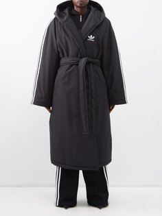 Утепленное пальто adidas с капюшоном и запахом спереди Balenciaga, черный