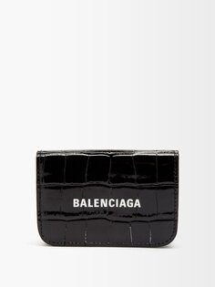 Кошелек cash с логотипом и тиснением под кожу крокодила Balenciaga, черный