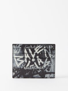 Кожаный картхолдер cash с граффити-логотипом Balenciaga, черный