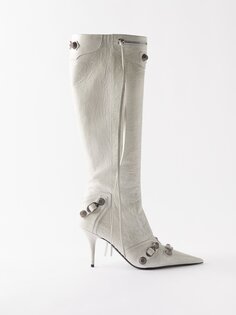Кожаные ботинки до колена cagole 90 с пряжками Balenciaga, белый