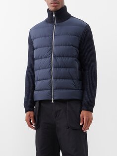 Стеганый кардиган из смесового хлопка Moncler, синий