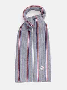 Трехцветный шерстяной шарф в рубчик Moncler, серый