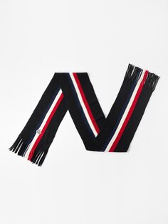 Полосатый шерстяной шарф с нашивкой-логотипом Moncler, черный