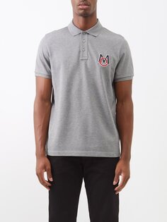 Рубашка-поло из хлопкового пике с вышитым логотипом Moncler, серый