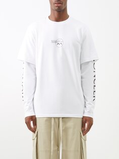 Многослойная футболка из хлопкового джерси с длинными рукавами Moncler, белый