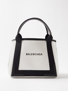 Холщовая сумка cabas s с кожаной отделкой и принтом логотипа Balenciaga, бежевый