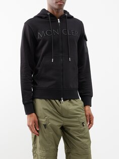 Толстовка из хлопкового джерси с нашивкой-логотипом и молнией спереди Moncler, черный